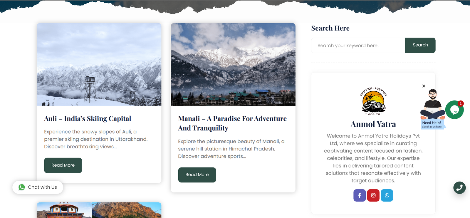 Anmol Yatra Holidays – Travel & Tour Website Development - Ritik Saini | Laravel Developer | Portfolio